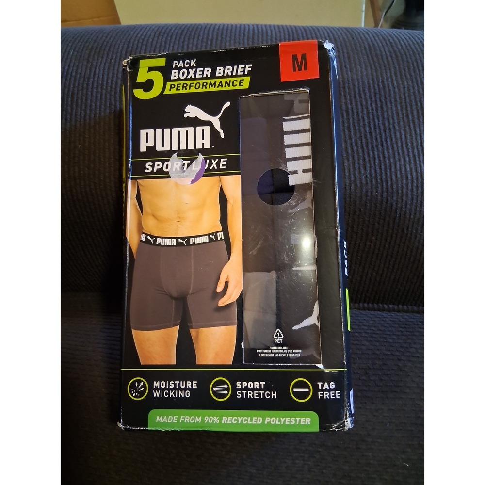 New Puma Men's 5-Pack Sport Luxe Performance Boxer Brief, Multicolor, Size M‎